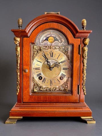 Klok - Warmink WUBA Moon Phase Mantel Clock - Antiek Hout -