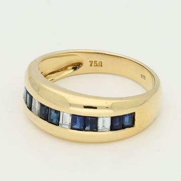 Bague - 18 carats Or jaune - Diamant - Saffier, Nieuw