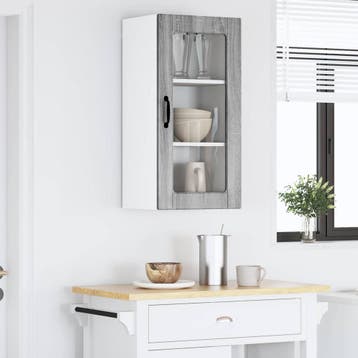 vidaXL Wandglas Kasten LUCCA 2 st Grijs sonoma Bewerkt hout, Huis en Inrichting, Verzenden, Nieuw