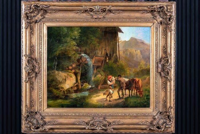 Josef Heicke (1811-1861) - Familiair Alpen Tafereel - NO, Antiquités & Art, Art | Peinture | Classique