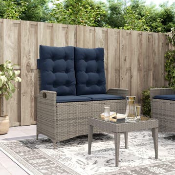vidaXL Tuinbankje verstelbaar met kussens poly rattan grijs, Tuin en Terras, Verzenden, Nieuw