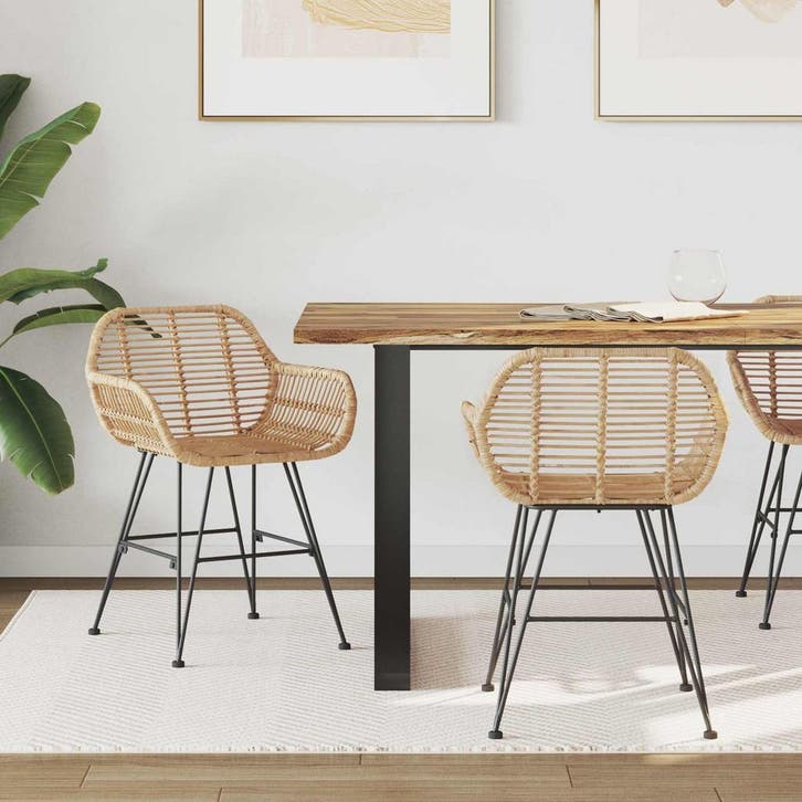 vidaXL Eetkamerstoel 2 pcs Riet en Ijzer Naturel 55 x 50 x, Huis en Inrichting, Stoelen, Nieuw, Verzenden