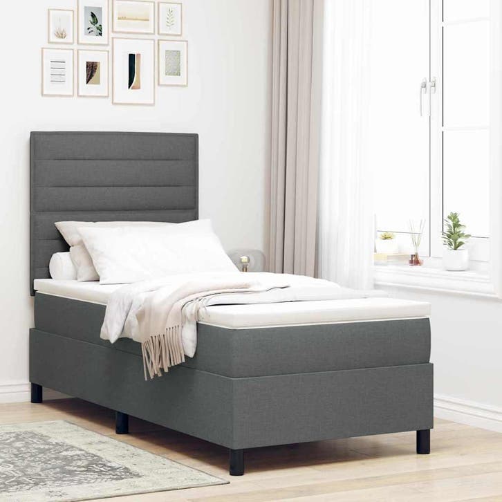 vidaXL Boxspring bed met matras met LED Donkergrijs 100 x, Huis en Inrichting, Slaapkamer | Bedden, Nieuw, Verzenden