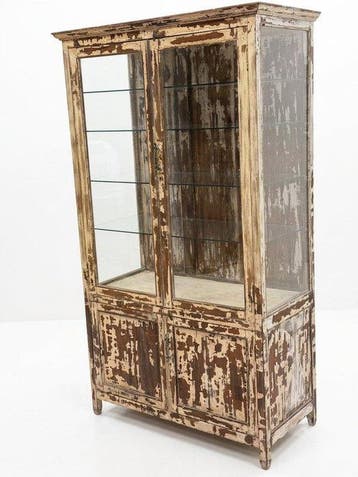 Kast - Hout, Messing, Glas - Teakhouten Vitrinekast met