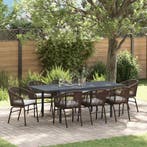 vidaXL Tuin Eettafel Set 9 pcs Bruin poly rattan, Verzenden, Nieuw