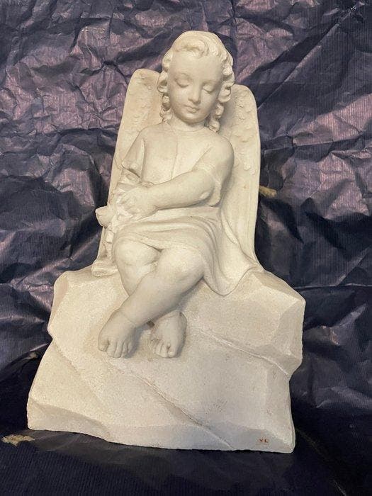 Beeld - Engel met rozenboeket - 36 cm - 15 kg - Marmer -, Antiek en Kunst, Kunst | Niet-Westerse kunst