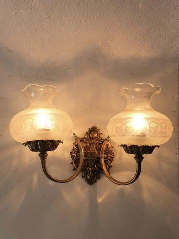 Wandkandelaar - Prachtige vintage wandlamp met dubbele, Antiquités & Art