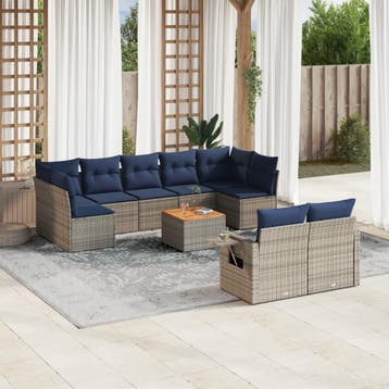 vidaXL 10-delige tuinbankset met kussens, grijs polyrotan, Verzenden