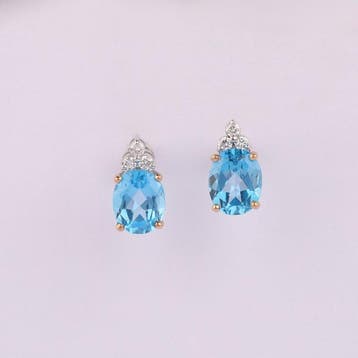 Oorbellen - 18 karaat Witgoud - 6.73ct. tw. Topaas - Diamant