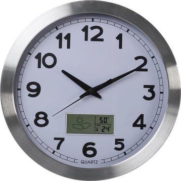 2dekans | Perel Wandklok, rond, analoog, 35 cm, lcd-scherm, Ophalen of Verzenden, Nieuw