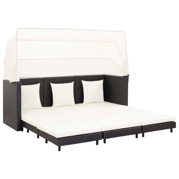 vidaXL Slaapbank met luifel 3-zits verlengbaar poly rattan, Tuin en Terras, Tuinsets en Loungesets, Nieuw, Verzenden
