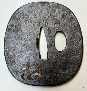 blad- en plantmotief, krekelinsectmotief tsuba - Japan - Edo