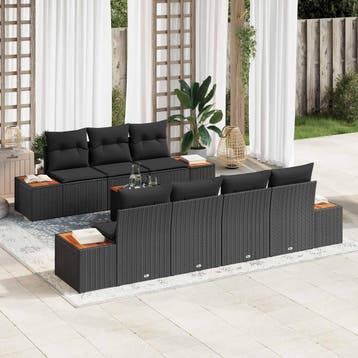 vidaXL Tuinbank Set 8 st Zwart Poly rattan, Verzenden