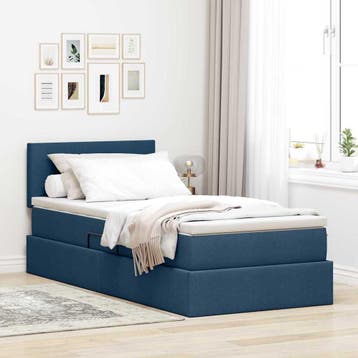 vidaXL LED opbergbed met matras Blauw 100 x 200 cm Stof, Verzenden