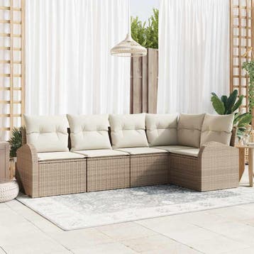 vidaXL Tuinbank Set 5 st Beige en Wit poly rattan, Verzenden, Nieuw