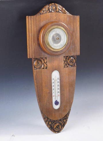 Barometer - Hout - Art Deco, gesneden rozen