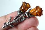 Amber broche/pendel in zilver - Rozen, bloemboeket-vorm -, Antiek en Kunst