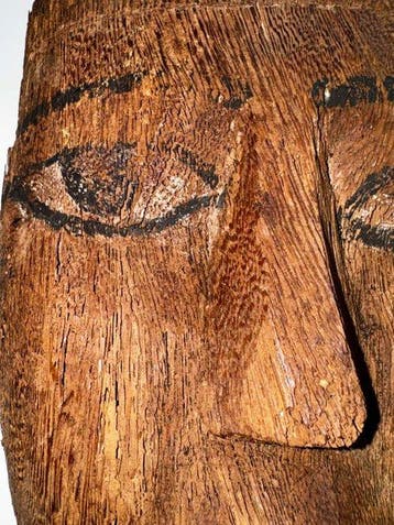Égypte ancienne Bois Masque de sarcophage. - 22.6 cm