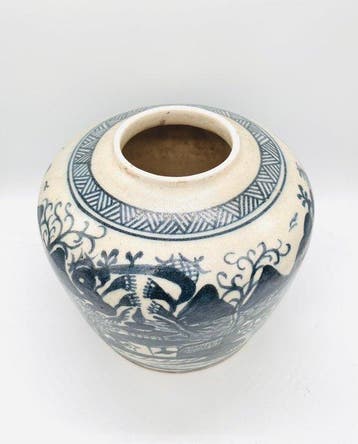 Blauw en wit Midden-Oosterse Chinoiserie Landschap Gemberpot, Antiek en Kunst