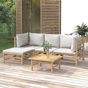 vidaXL 5-delige Loungeset met kussens bamboe lichtgrijs, Verzenden, Nieuw, Loungeset
