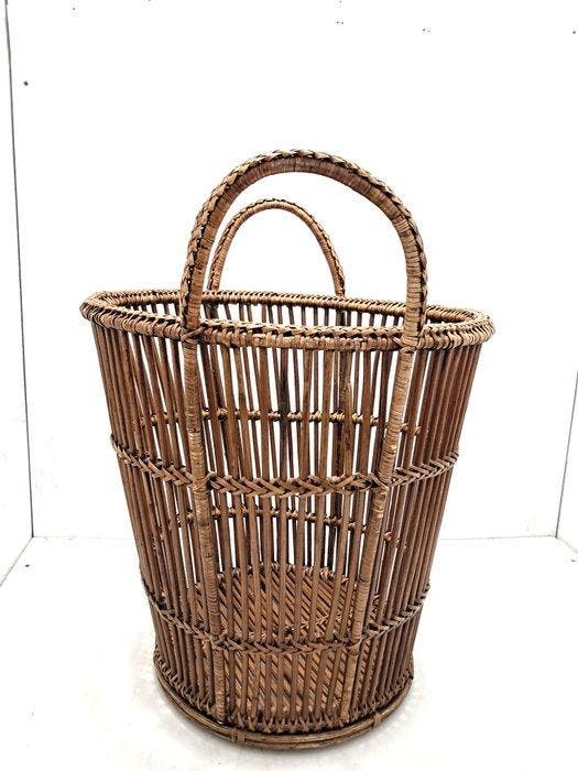 Panier - Rotin - Vintage grand panier en rotin, Antiek en Kunst, Kunst | Designobjecten