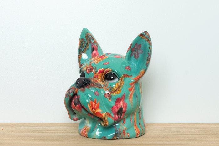 sculptuur, Fraaie - flower power design - Bulldog - 200 mm -, Antiquités & Art, Curiosités & Brocante