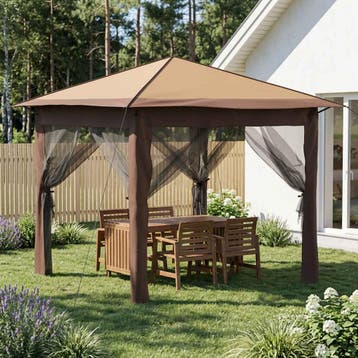 vidaXL Tuinpaviljoen met 4 Zijwanden 2,6 x 2,6 m Beige en, Verzenden