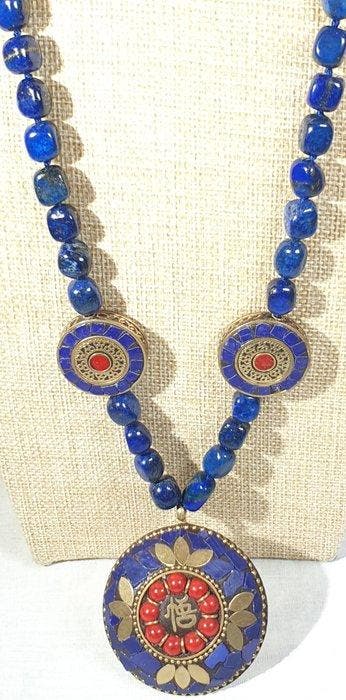 NATUURLIJKE lapis lazuli uit Afghanistan en hanger Fu - Veel