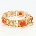 Armband - 14 karaat Geel goud, C.&A. Lessener. Bloedkoraal, Nieuw