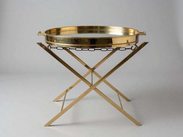 Tafel - Een gepolijste messing- en gespiegelde, Antiek en Kunst, Curiosa en Brocante