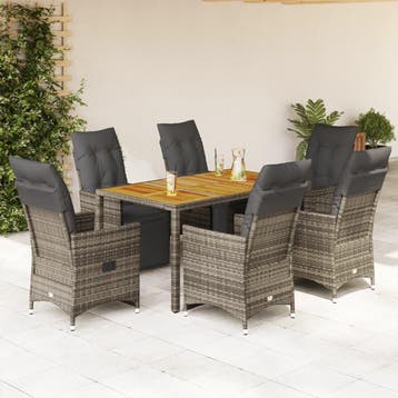 vidaXL 7-delige Bistroset met kussens poly rattan grijs, Verzenden, Nieuw