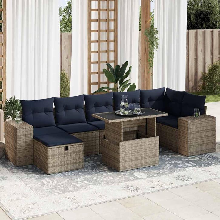 vidaXL 8-delige Loungeset met kussens poly rattan acacia, Jardin & Terrasse, Ensembles de jardin, Envoi