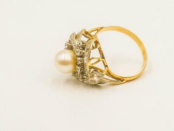 Ring - 18 karaat Geel goud Parel, Handtassen en Accessoires, Nieuw