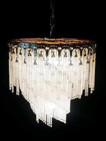 Plafondlamp - Messing, Kristal - Waterval-lamp - 82 cm, Nieuw