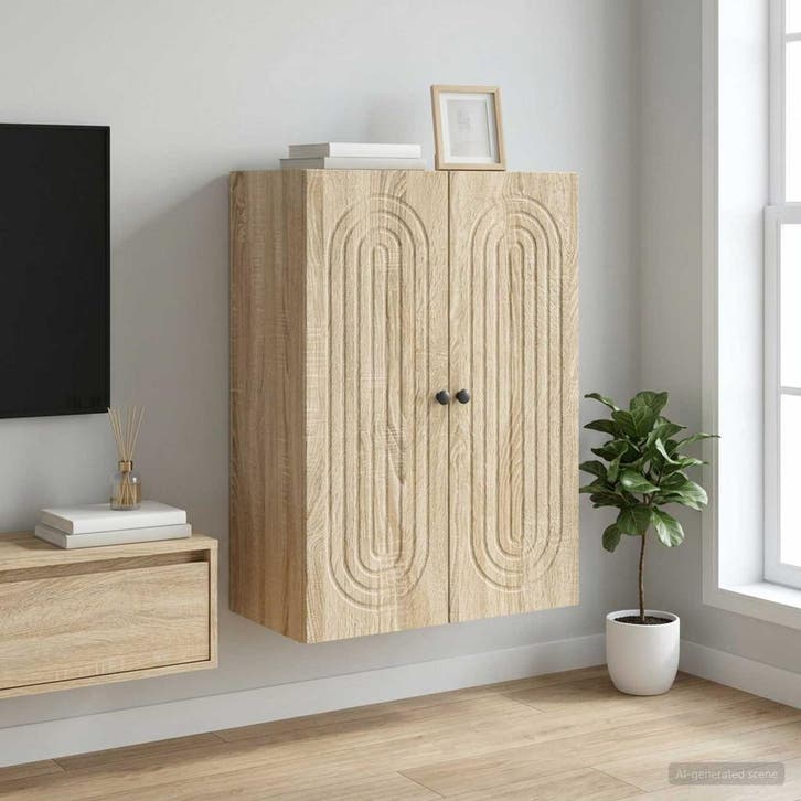 vidaXL Wandkast Sonoma Eiken 66 x 34,5 x 90 cm Bewerkt hout, Huis en Inrichting, Kasten | Overige, Nieuw, Verzenden