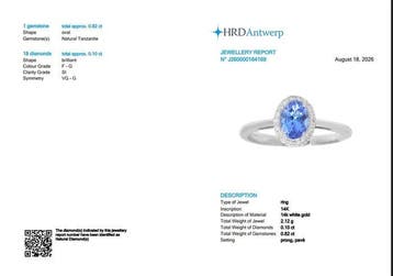 Ring - 14 karaat Witgoud - 0.92ct. tw. Tanzaniet - Diamant, Handtassen en Accessoires, Nieuw