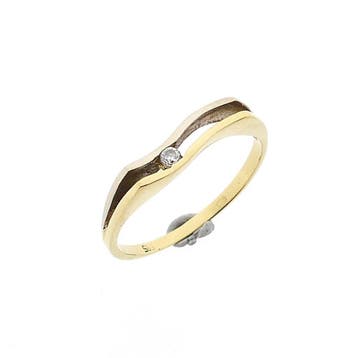 Bicolor gouden ring met zirconia, Handtassen en Accessoires, Ringen, Gebruikt, Ophalen of Verzenden, 17 tot 18, Met edelsteen