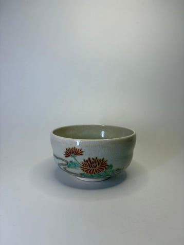 Japanse Ninsei-stijl chawan – craquelé glazuur met gekleurd, Antiek en Kunst