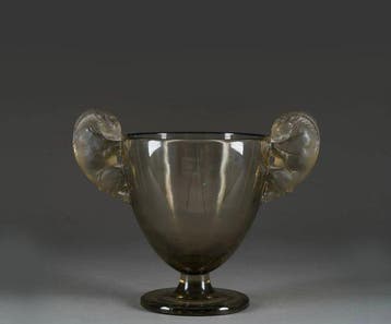 René Lalique - Vaas - R Lalique Béliers gerookt topaasglas