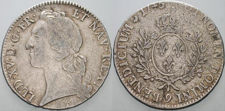 Ecu 1743 9 Rennes Frankreich Ludwig Xv 1715-1774, Postzegels en Munten, Munten | Europa | Niet-Euromunten, België, Verzenden