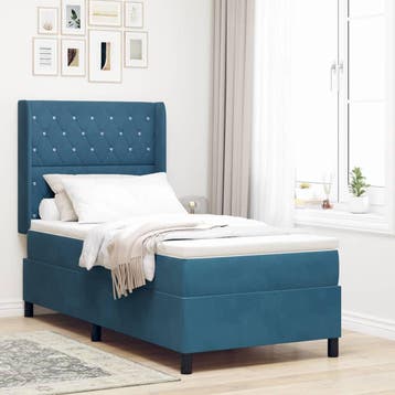 vidaXL Boxspring bed met matras met LED Blauw 90 x 200 cm, Verzenden