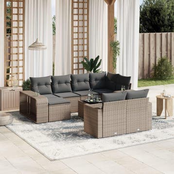 vidaXL 11-delige Loungeset met kussens poly rattan grijs, Verzenden