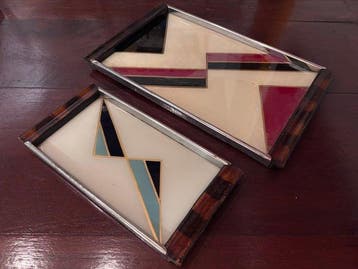 Dienblad - Hout, Glas, Metaal - paar schalen