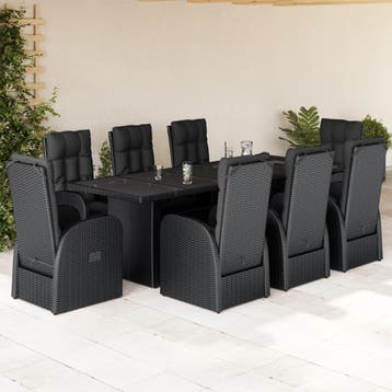 vidaXL 9-delige Tuinset poly rattan zwart, Verzenden, Nieuw, Tuinset