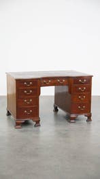 Bureau - Bois, Cuir, Laiton - bureau anglais antique