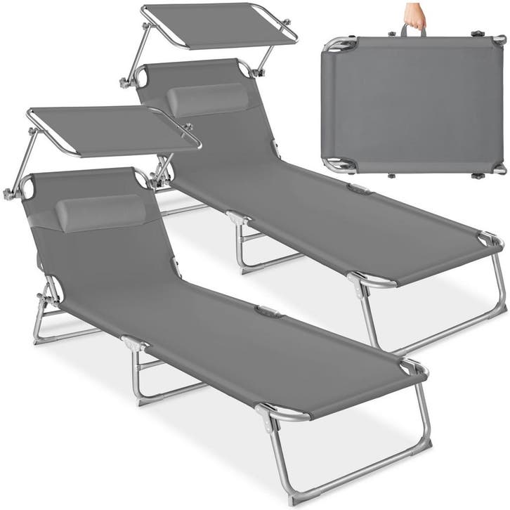 2 ligbedden 4-niveaus met hoofdkussen - grijs, Tuin en Terras, Tuinsets en Loungesets, Verzenden