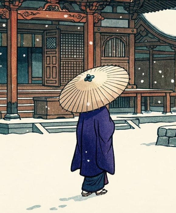[XL MATTE PAPER] Footsteps in the Snow at Kyoto by, Antiquités & Art, Antiquités | Autres Antiquités