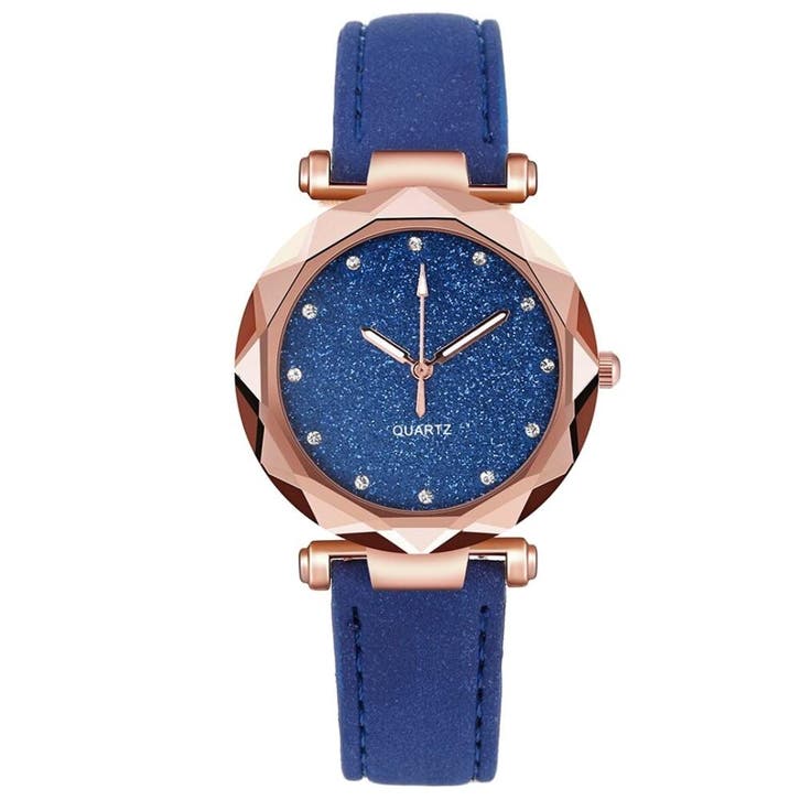 Fako - Horloge - Stars - PU Suède - Ø 34mm - Donkerblauw, Handtassen en Accessoires, Horloges | Dames, Verzenden
