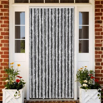 vidaXL Vliegengordijn 118x220 cm chenille grijs en zwart, Verzenden