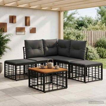 vidaXL Buiten bank set 6 pcs Zwart en Donker Grijs Polyester, Verzenden, Nieuw